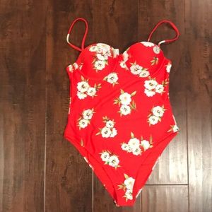 NWT Red Floral One-Piece Swimsuit - Size Large